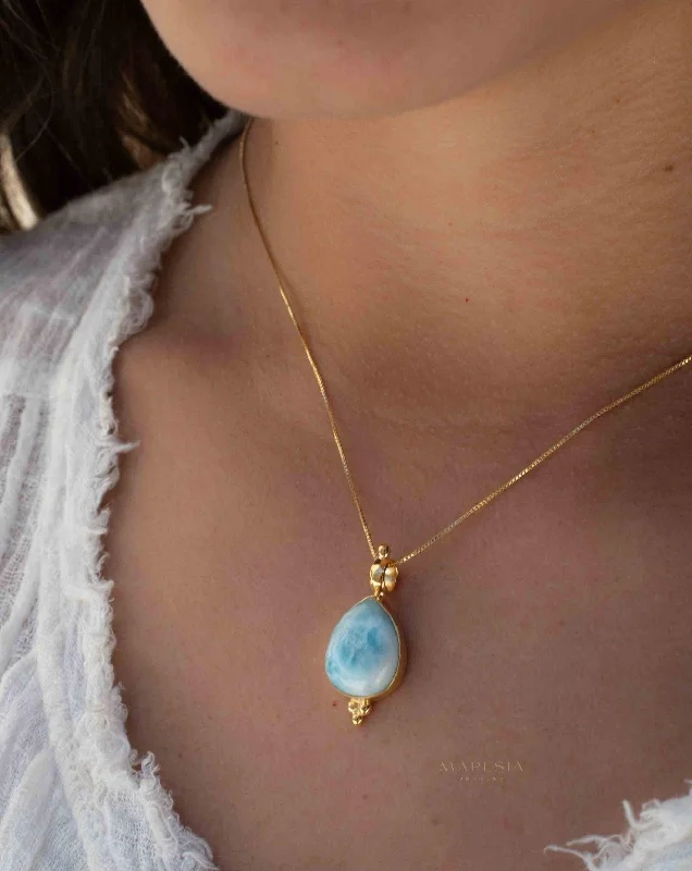 Ladies tennis necklaces-Larimar Pendant ~ Gold Plated over Sterling Silver ~ MN144