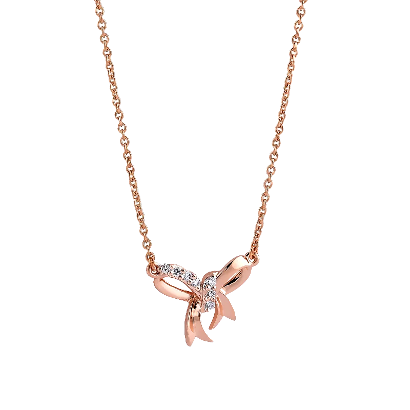 Ladies geometric necklaces-Bow Knot Diamond Pendant Necklace