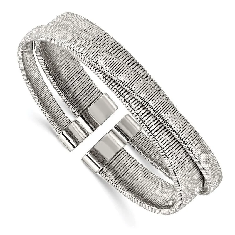 Ladies textured bangles-Stainless Steel Polished and Textured Moveable Cuff Bangle