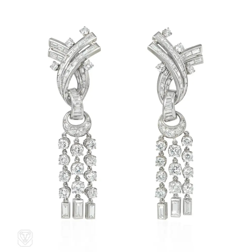 Ladies beaded earrings-Boucheron Retro day/night diamond tassel earrings