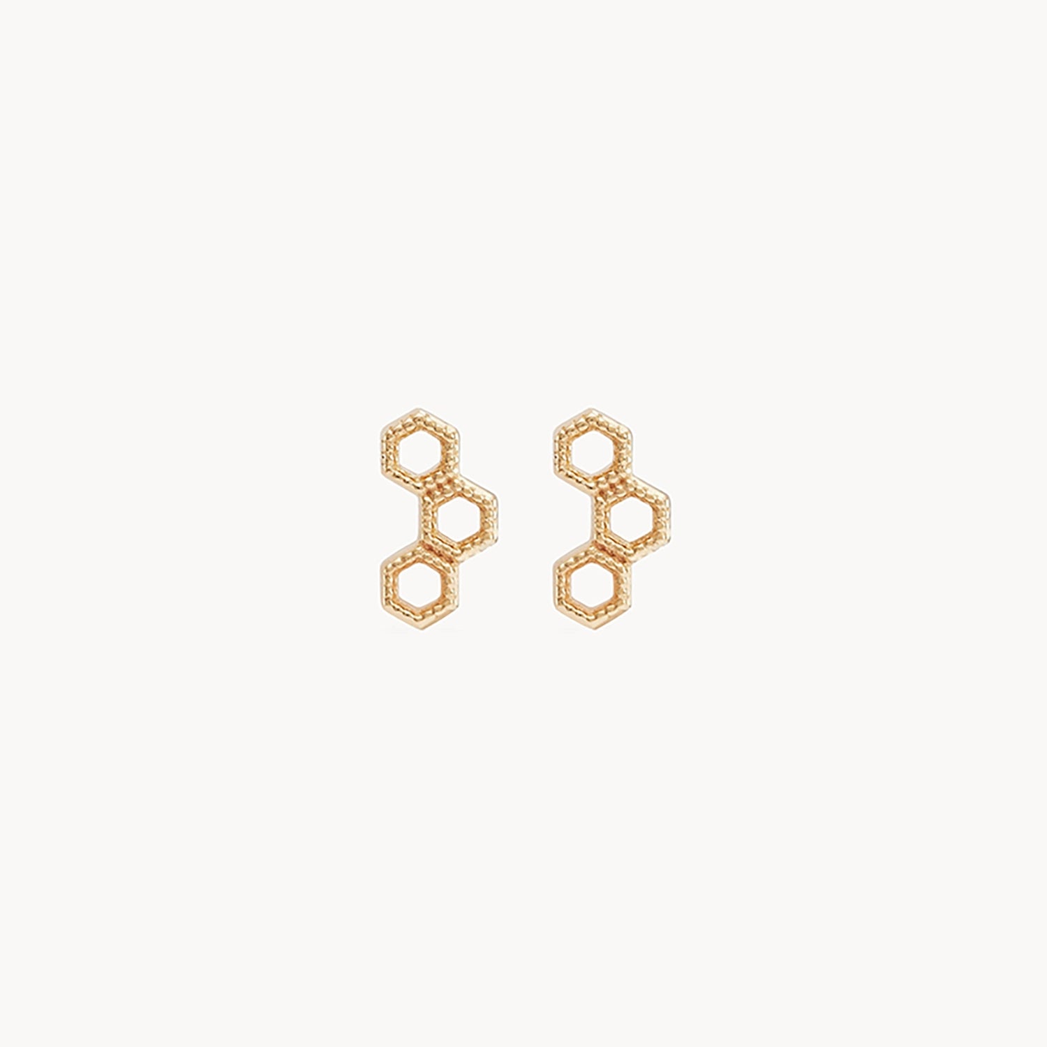 Ladies personalized stud earrings-Honeycomb earring - 14k yellow gold