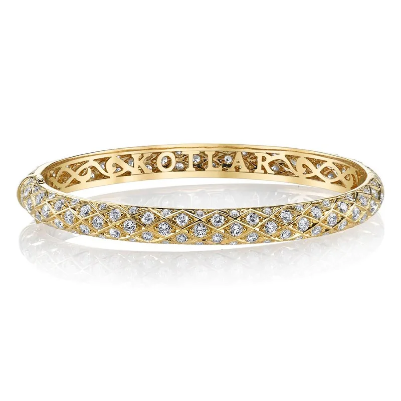 Ladies thick bangles-Artisan Pave Diamond Criss Cross Bangle