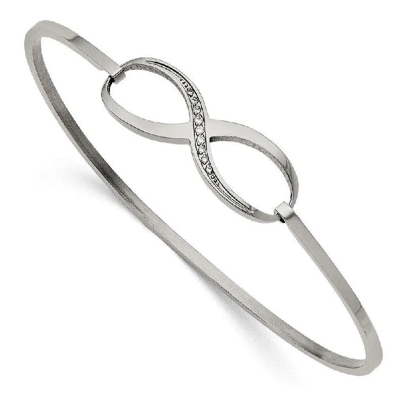 Ladies stacked bracelets-Stainless Steel Infinity Polished CZ Bangle