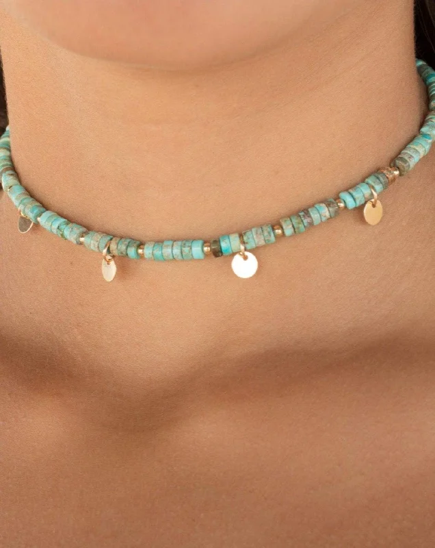 Ladies minimalist necklaces-Turquoise Choker ~ Sterling Silver 925 or Gold Filled