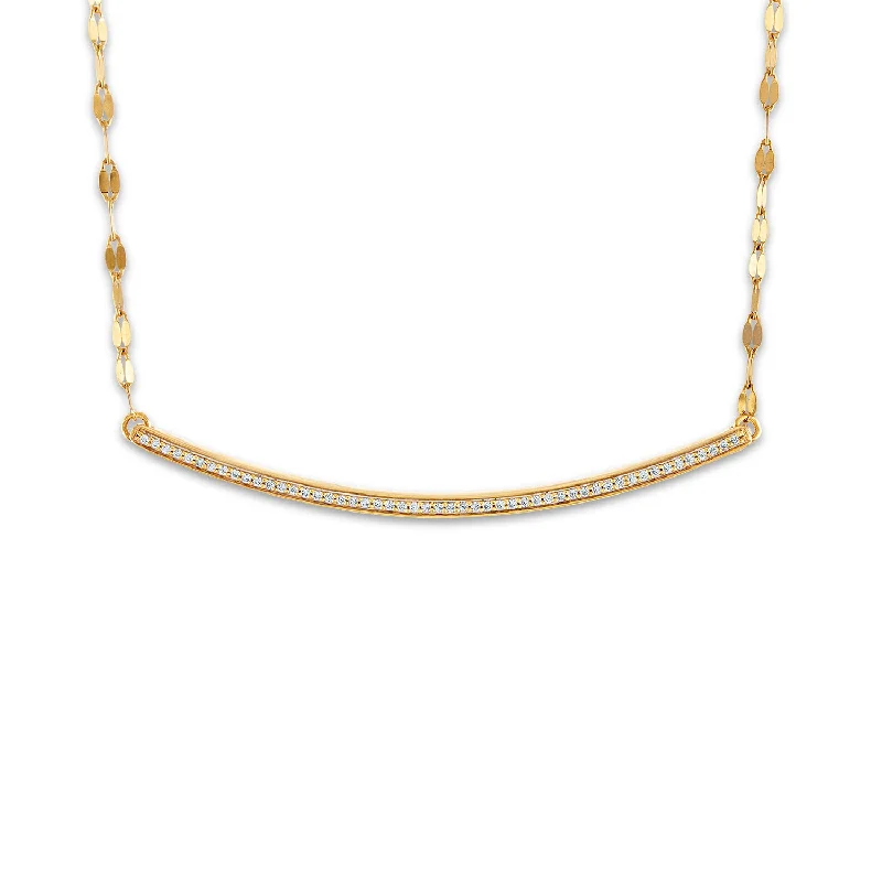 Ladies gold pendant necklaces-1/7 CTW Diamond Curved Bar Necklace in 10KT Yellow Gold