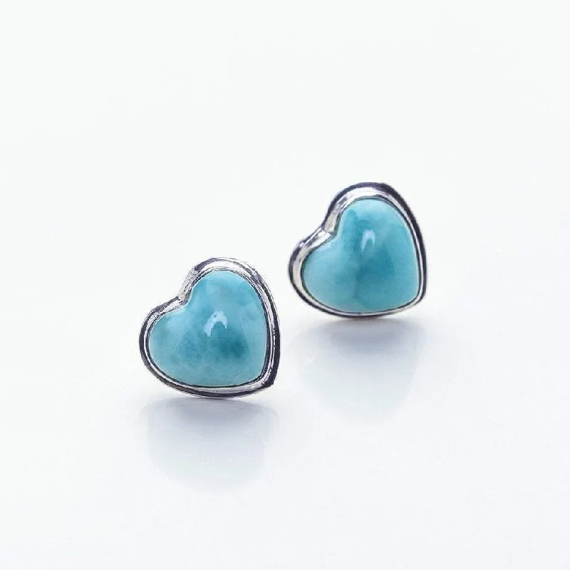 Ladies vintage earrings-Larimar Heart Studs Irena