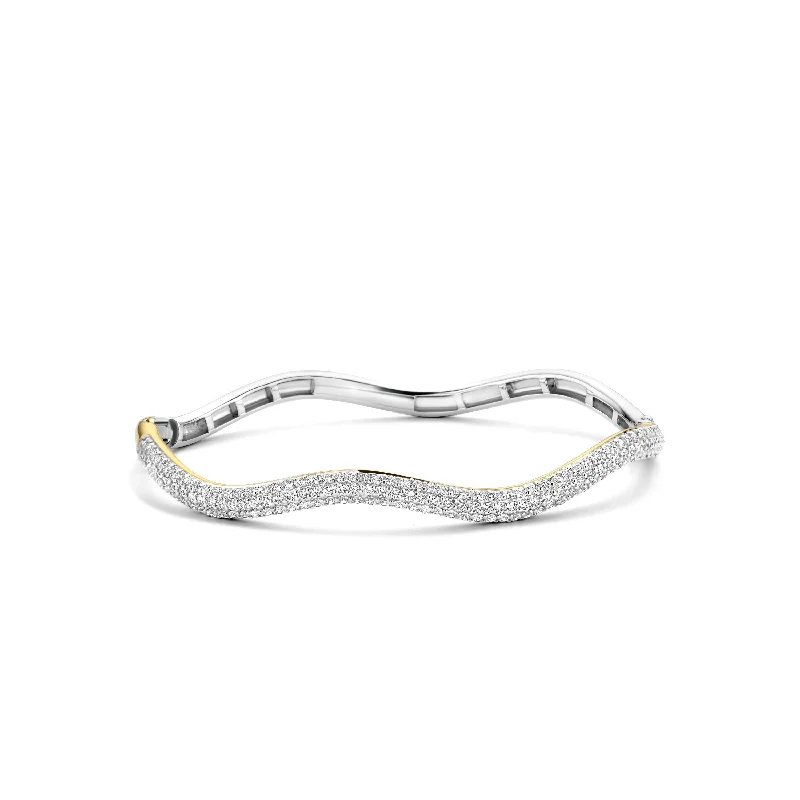 Ladies sleek bracelets-Ti Sento Wave Pavé Cubic Zirconia Bangle