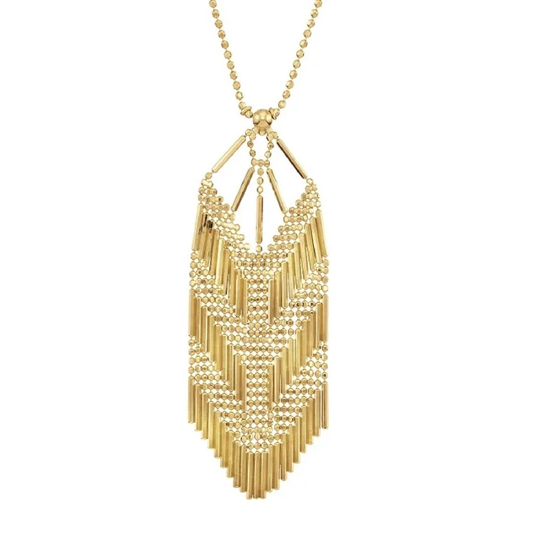 Ladies luxury necklaces-14KT Yellow Gold 17-inch Beaded Mesh Necklace