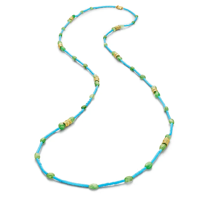 Ladies wedding necklaces-Wonderland Turquoise & Tsavorite Bead Necklace