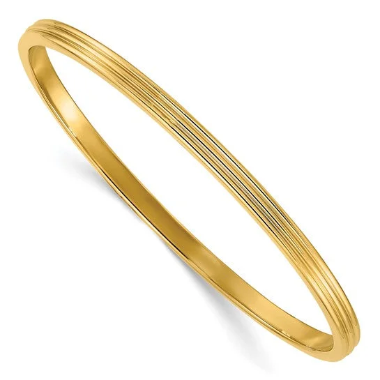 Ladies engraved cuff bracelets-Stainless Steel Polished Yellow IP-plated 4mm Bangle