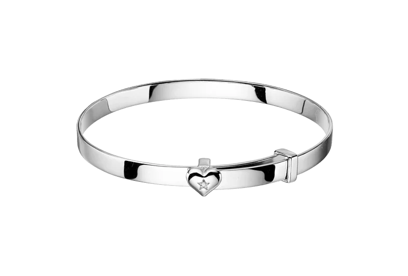 Ladies custom bracelets-Little Star Gisele-Diamond Heart Christening Bangle