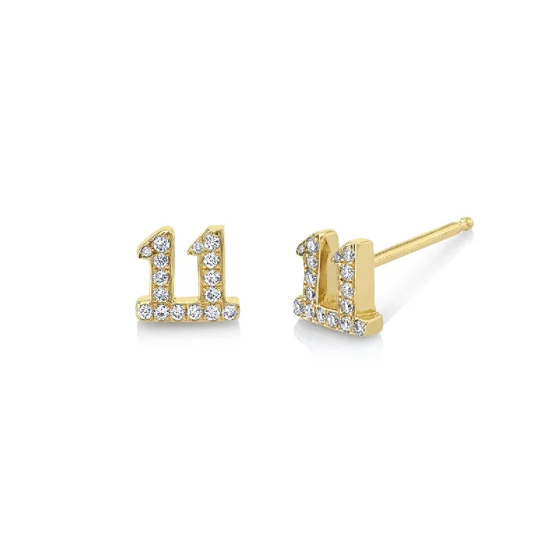 Ladies designer earrings-Mini 11 Numerology Studs with Pavé Diamonds