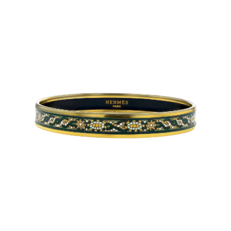 Ladies polished bangles-Hermes Narrow Black Enamel Mosaic Bangle