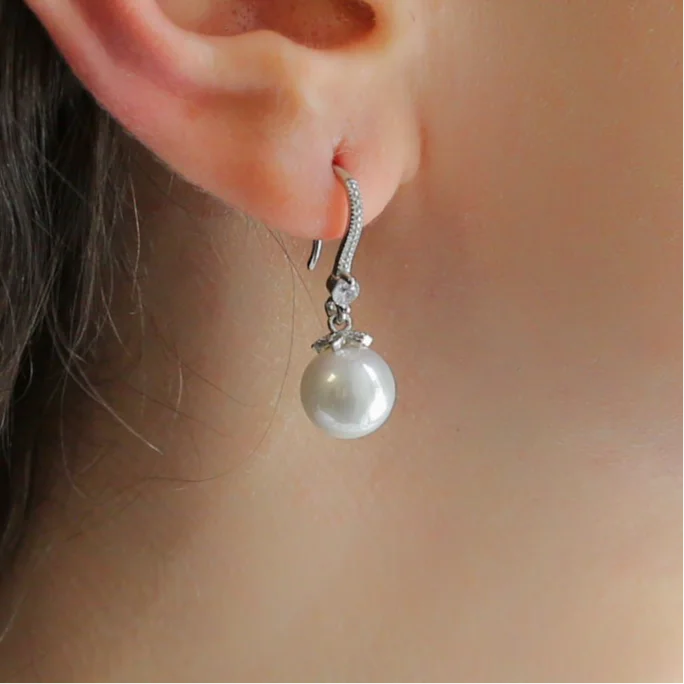 Ladies twisted hoop earrings-CAPTIVATE - Freshwater Pearl, Silver & CZ Dangle Earrings