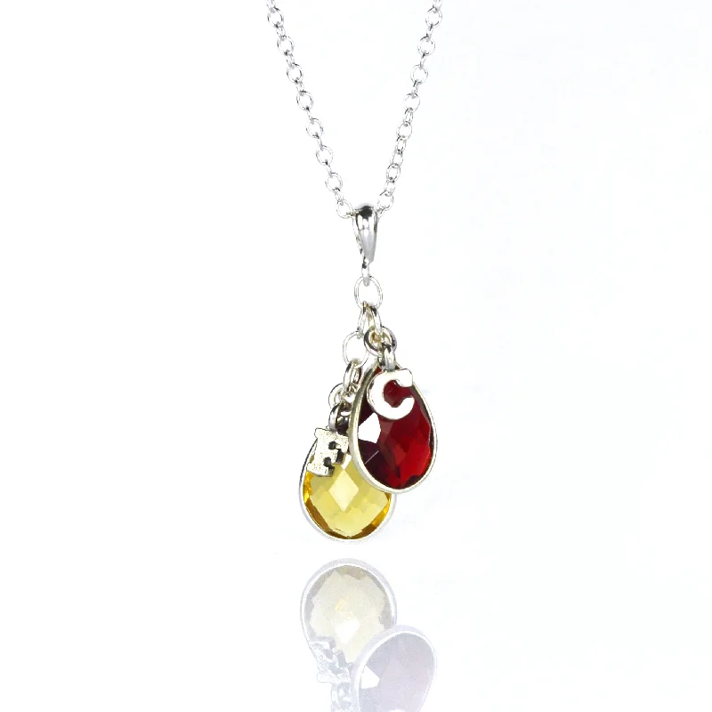 Ladies luxury gold necklaces-Family Birthstone Pendant Necklace with Letter Charms