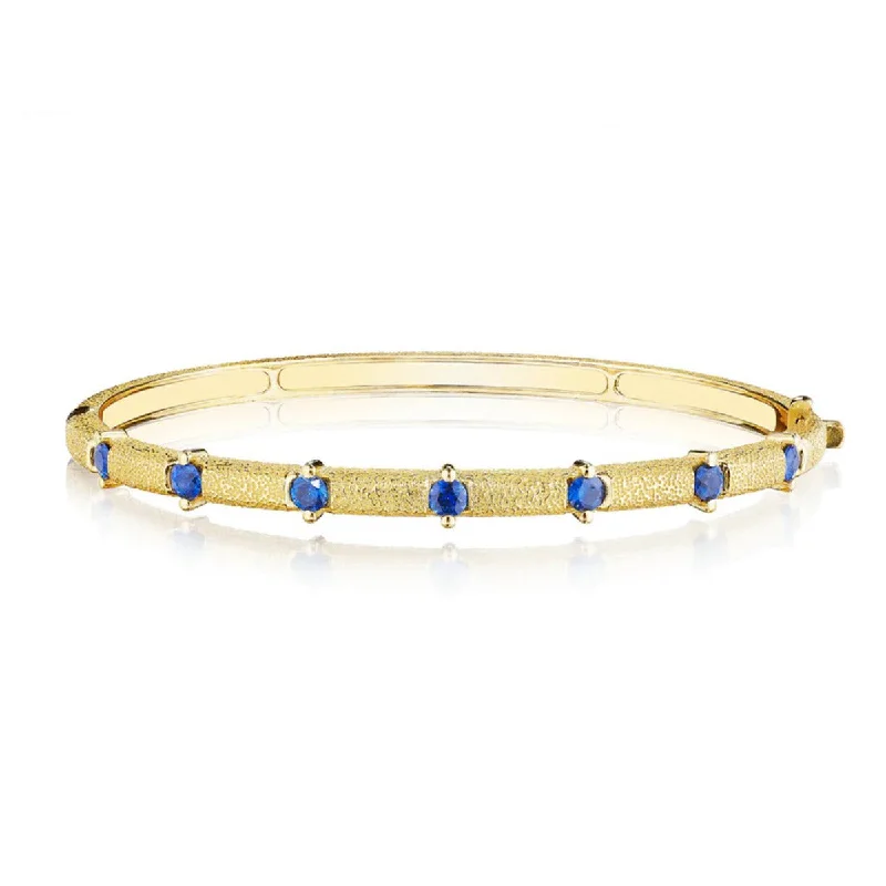 Ladies rose gold bangles-Blue Sapphire Antique Amulet Round Station Bangle