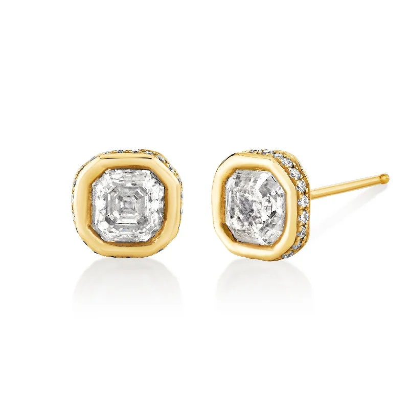 Ladies gemstone earrings-Asscher Diamond River Studs | Ready to Ship