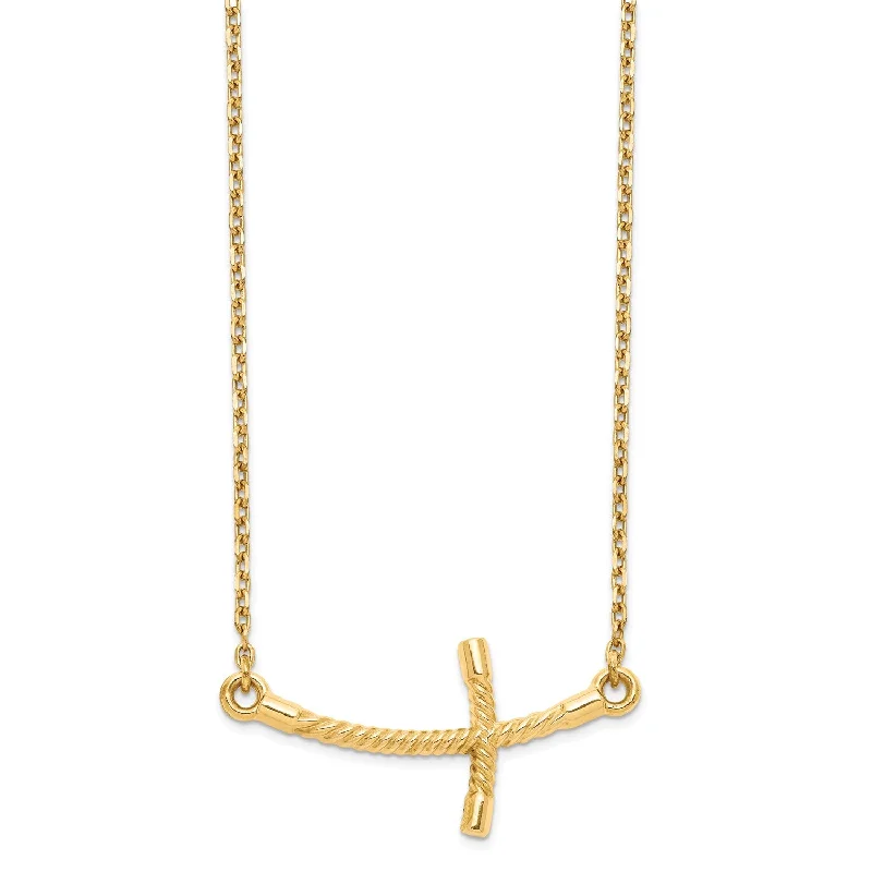 Ladies choker necklaces-14KT Yellow Gold 19-inch Lobster Clasp Cross Necklace