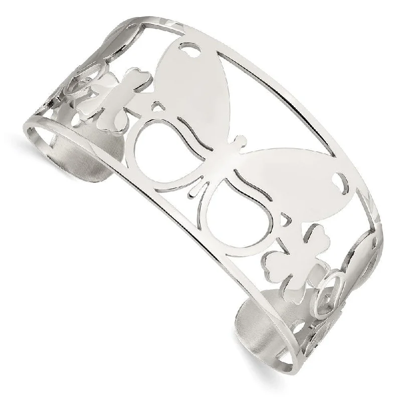 Ladies diamond bracelets-Stainless Steel Polished Butterfly Cuff Bangle