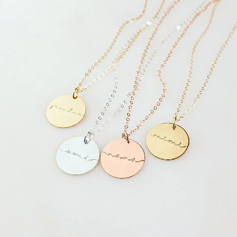 Ladies long necklaces-Custom Grandma Disc necklace, Custom Engraved Necklace Gift for mom