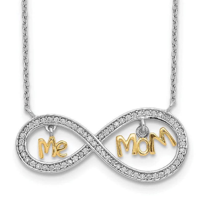 Ladies adjustable necklaces-Sterling Silver Cubic Zirconia 18-inch Infinity Mom and Me Two-Tone Necklace