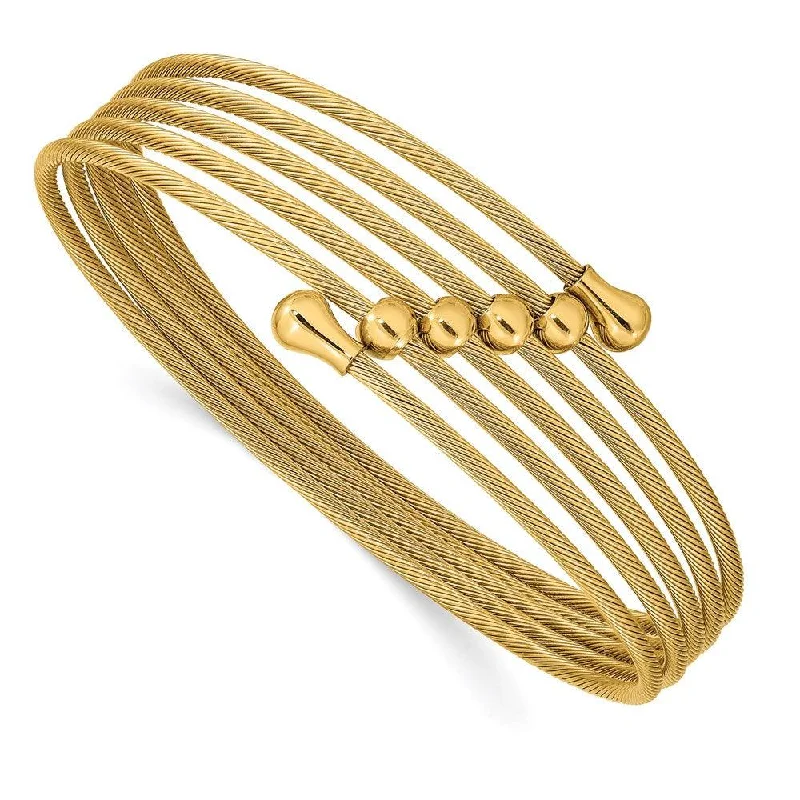 Ladies gold bangles-Stainless Steel Polished Yellow IP-plated Flexible Coil Bangle