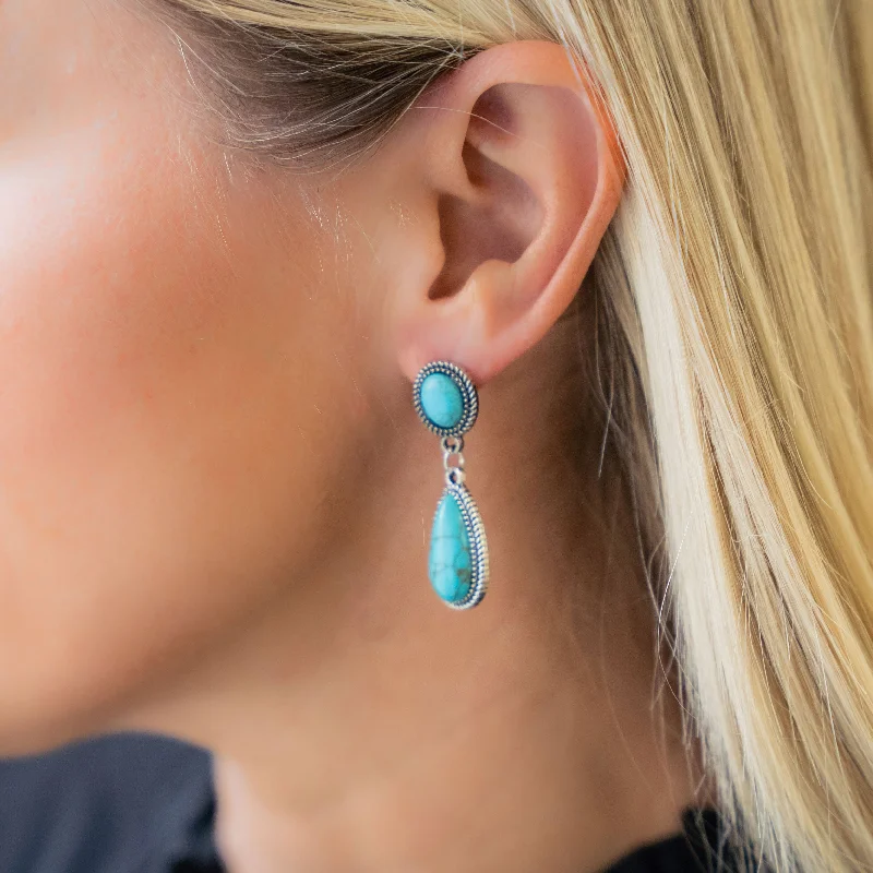 Ladies vintage earrings-JESSE- Turquoise Cowgirl Drop Earrings