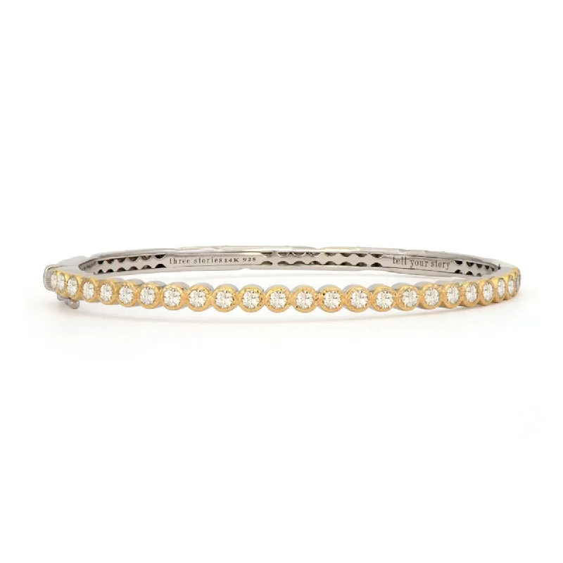 Ladies textured bracelets-Blended Hammered Diamond Bezel Bangle