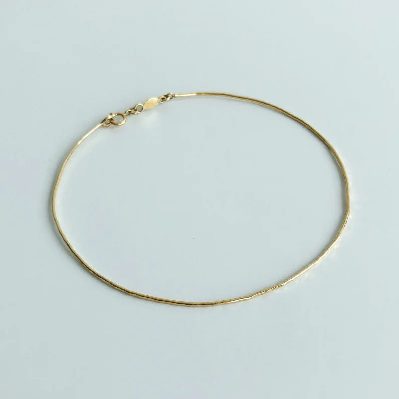 Ladies trendy bangles-Skinny Hammered Bangle, Solid 14k Gold