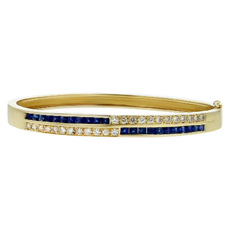 Ladies gemstone cuff bracelets-18K Yellow Gold Sapphire and Diamond Bangle