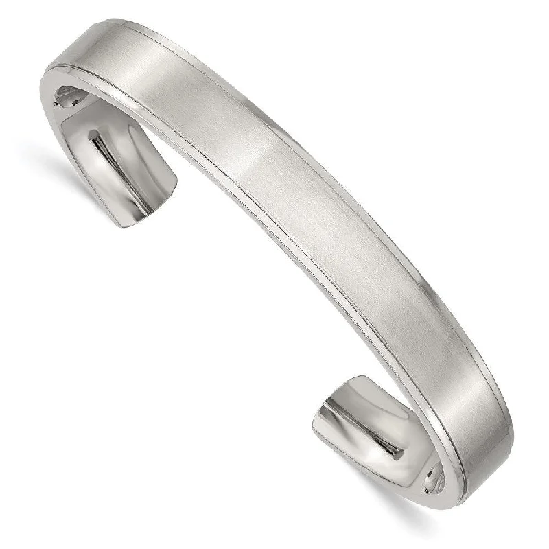 Ladies silver bangles-Stainless Steel Polished and Brushed Ridged Edge Bangle