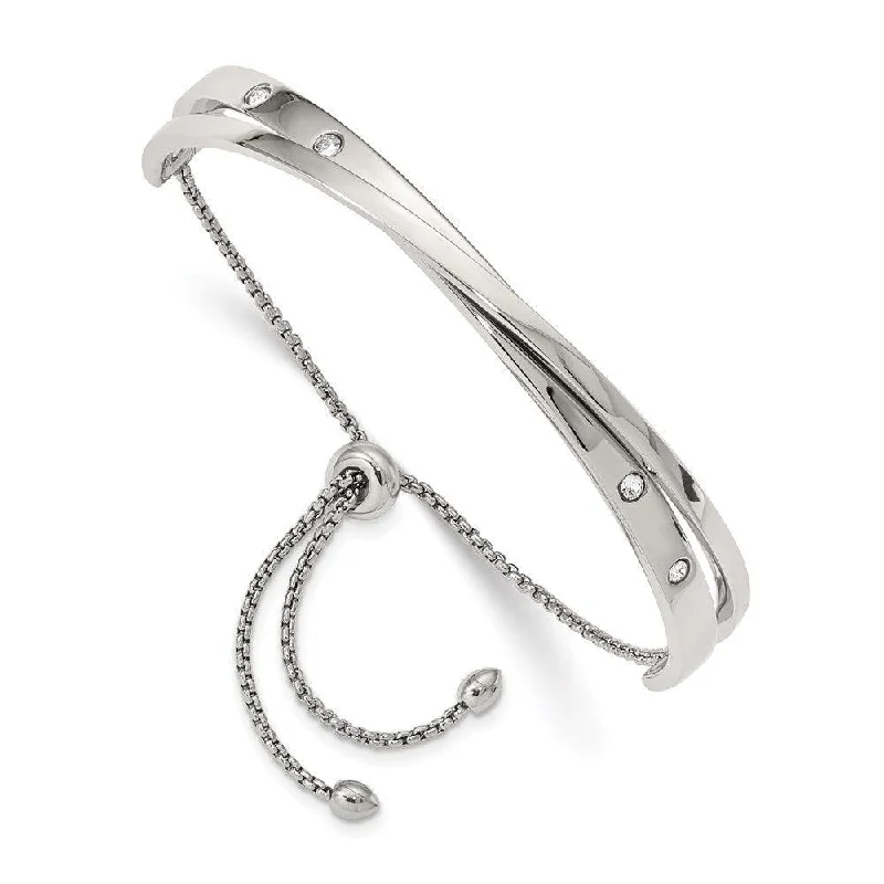 Ladies sterling silver bangles-Stainless Steel Polished with Crystals from Swarovski Adjustable Bangle