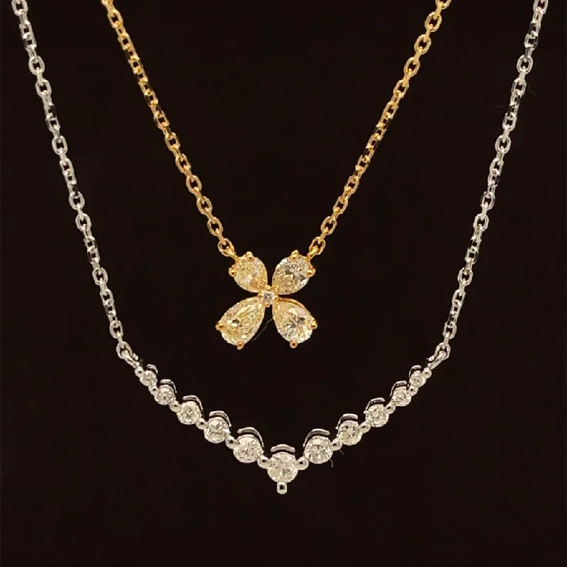 Ladies bar necklaces-Fancy Yellow & Diamond 0.86ctw Chevron Double Layer Necklace in 18k Two-Tone Gold  - #400 - NLDIA068572