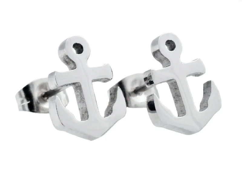 Ladies sparkly earrings-Mens Stainless Steel Anchor Earrings