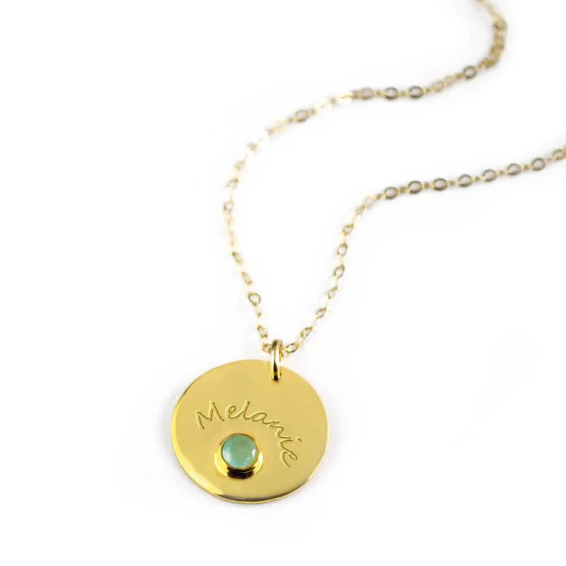 Ladies dainty necklaces-March Engraved Disk Pendant Necklace