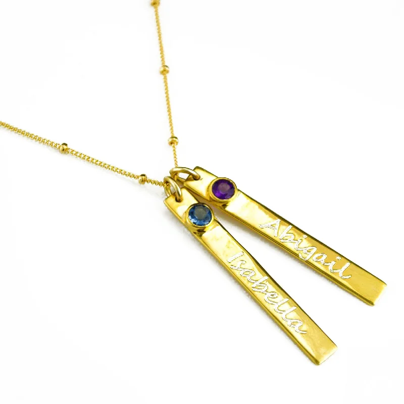 Ladies tennis necklaces-Mother's Necklace: Personalized Gemstone Bar Pendant Charms