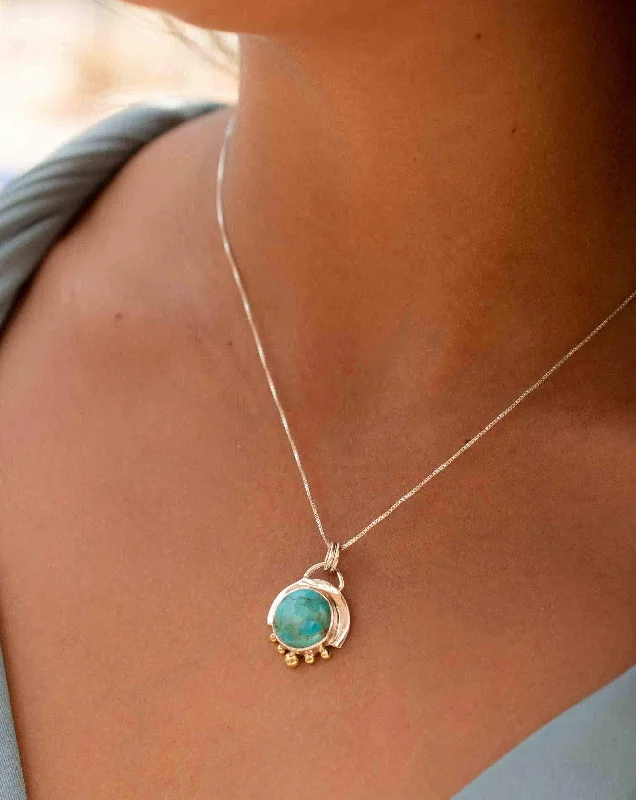 Ladies diamond pendant necklaces-Destiny Pendant ~ Moonstone or Turquoise ~ Sterling Silver and brass  ~MN087