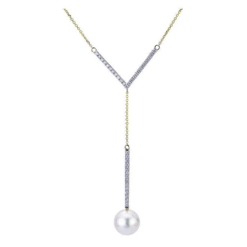 Ladies bar necklaces-14K Yellow Gold Akoya Pearl Necklace