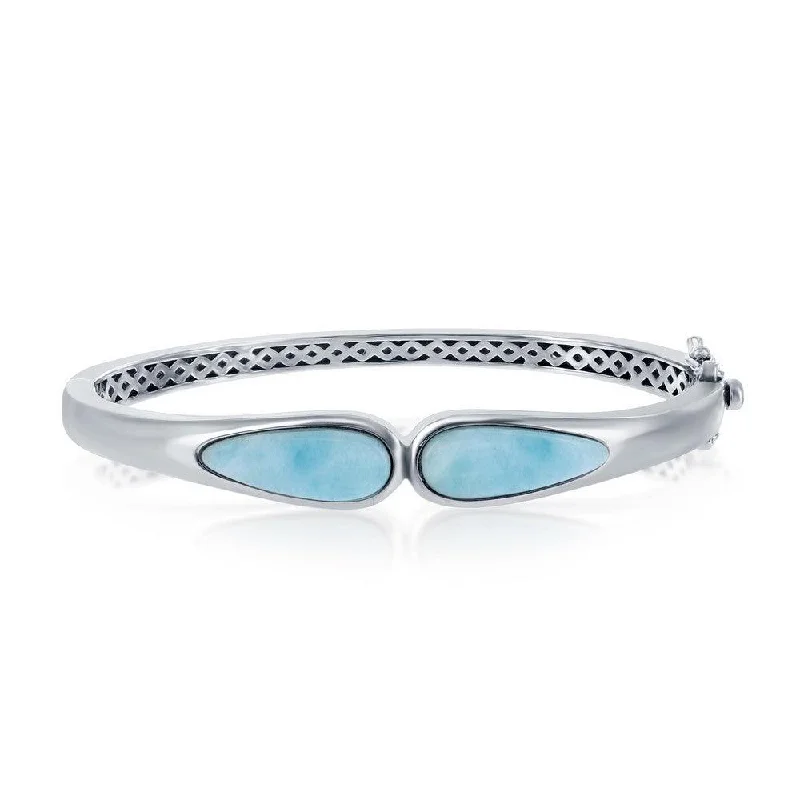 Ladies custom bracelets-Sterling Silver Double Teardrop Larimar Bangle