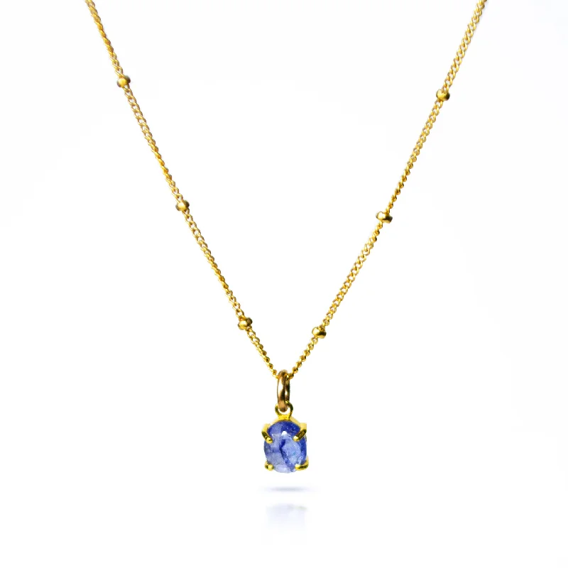 Ladies minimalist gold necklaces-Oval Tanzanite Prong-Set Cabochon Necklace