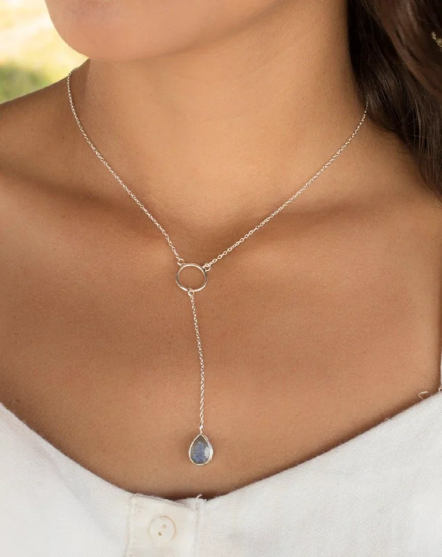 Ladies infinity symbol necklaces-Labradorite Y Necklace ~ Sterling Silver 925~MN001