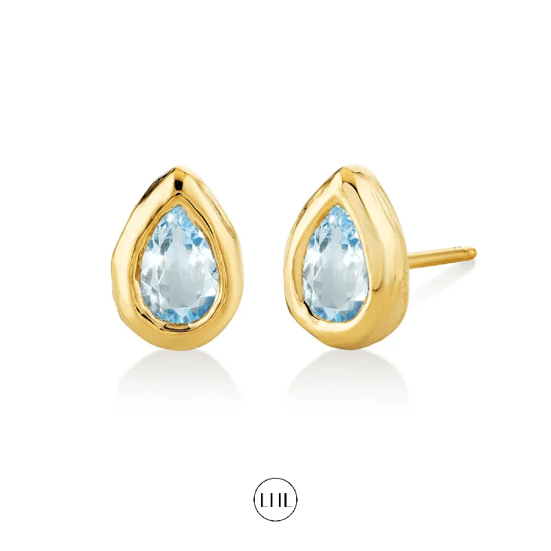 Ladies diamond stud earrings-River Water Drop Aquamarine Stud