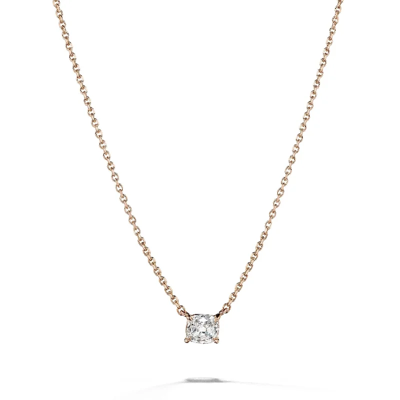 Ladies romantic necklaces-Cushion Cut Diamond Solitaire Necklace