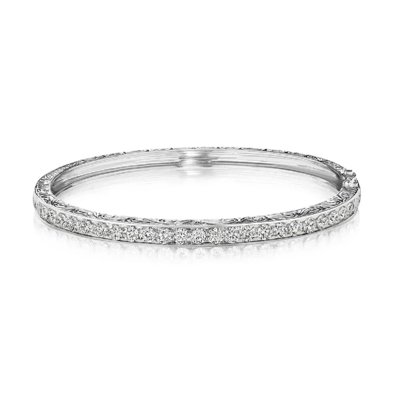 Ladies silver bangles-Stacking Diamond Bangle