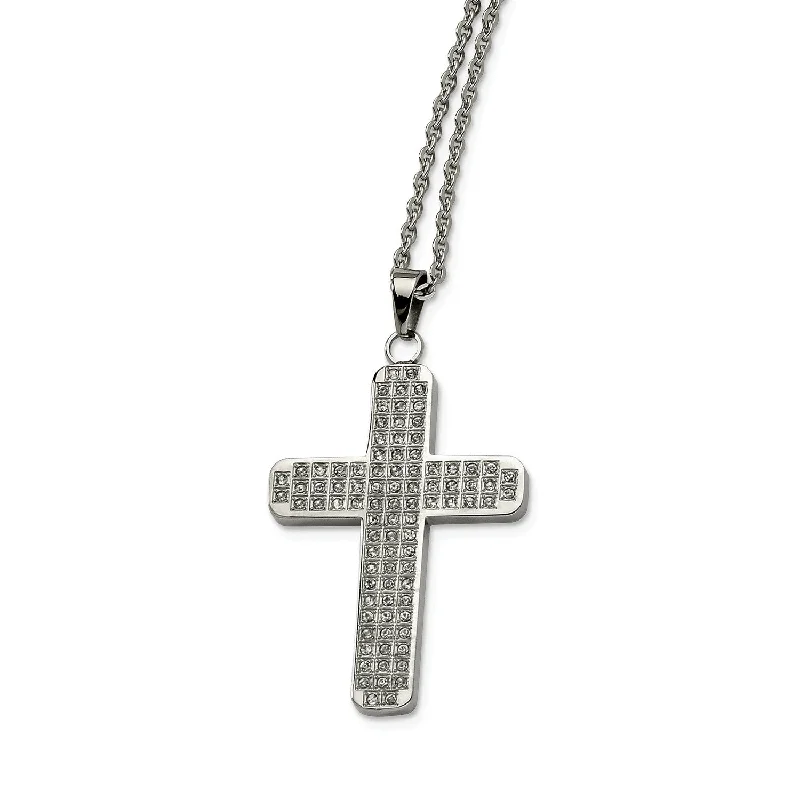 Ladies gold necklaces-Stainless Steel CZs Cross Pendant 22in Necklace