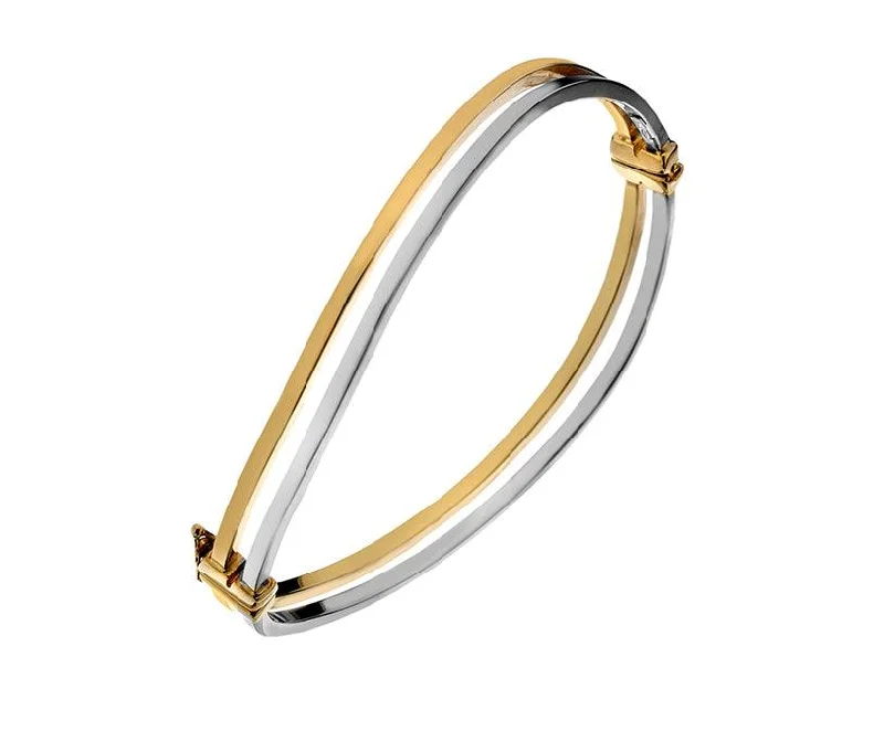 Ladies stackable bangles-9ct White and Yellow Gold Wave Bangle