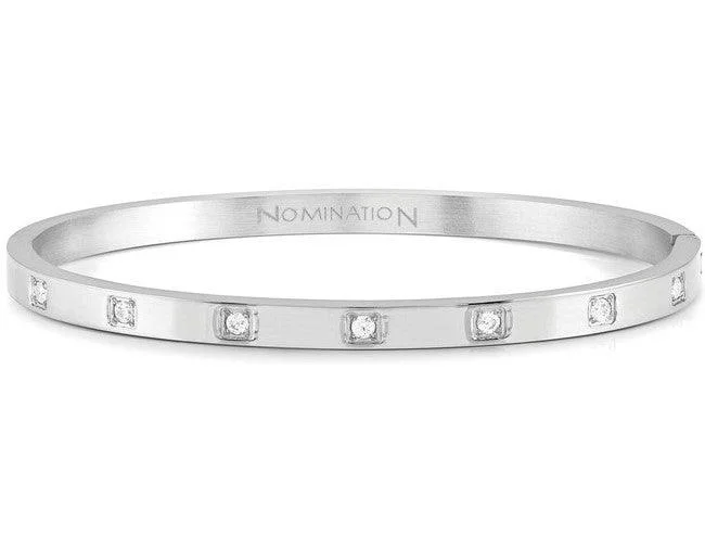 Ladies designer bangles-Nomination Silver Square Cubic Zirconia Bangle