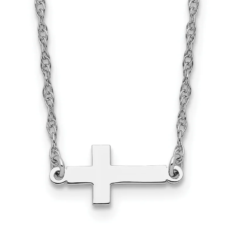 Ladies heart-shaped necklaces-Sterling Silver Rhodium-plated Small Sideways Cross Necklace