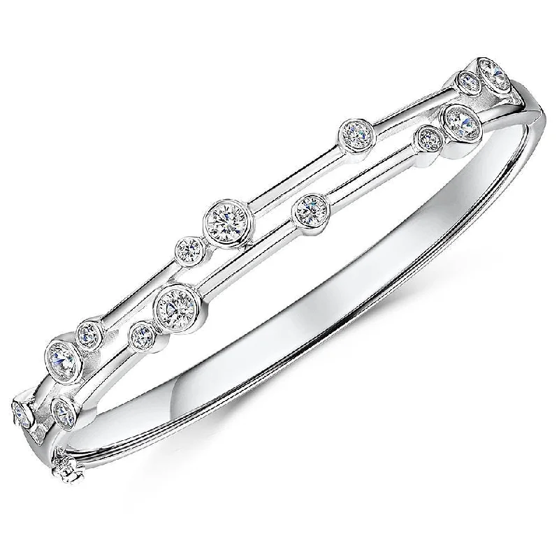 Ladies silver bangles-Sterling Silver Bubble Bangle with Cubic Zirconia Stones