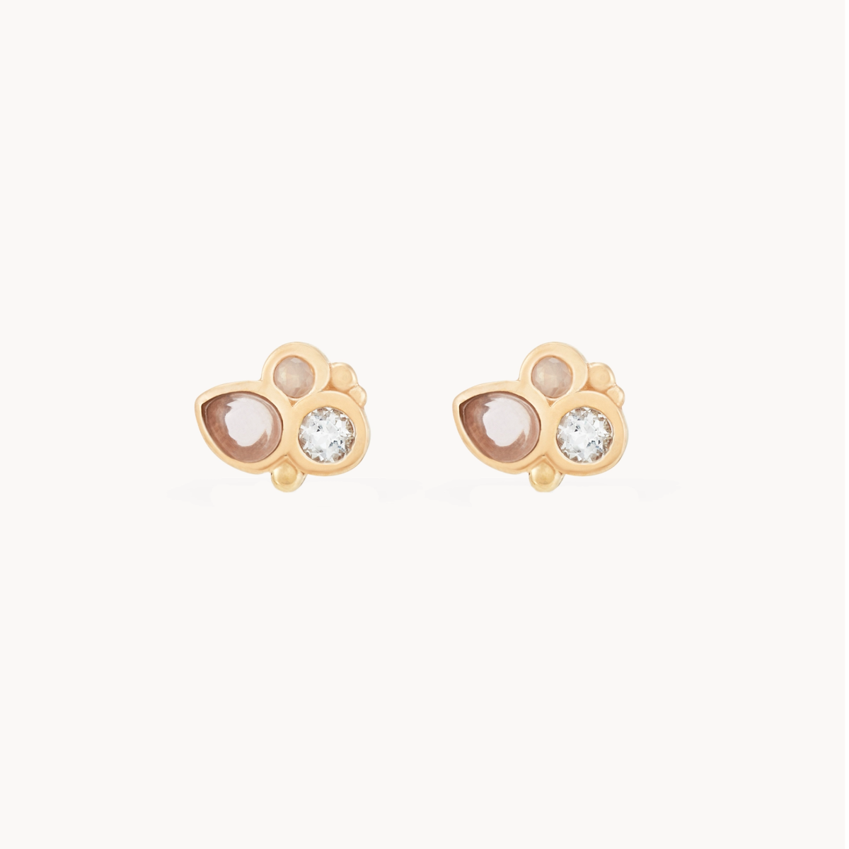 Ladies gemstone earrings-air element stud earring - 14k yellow gold, natural gemstones